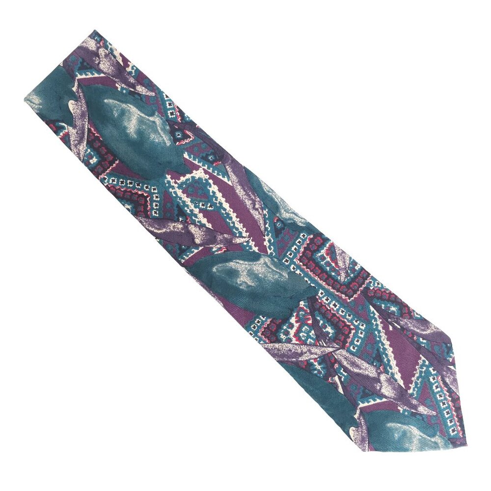 ZYLOS George Machado Men Necktie 100% Silk Geometric Green Purple 57x4 - NWOT